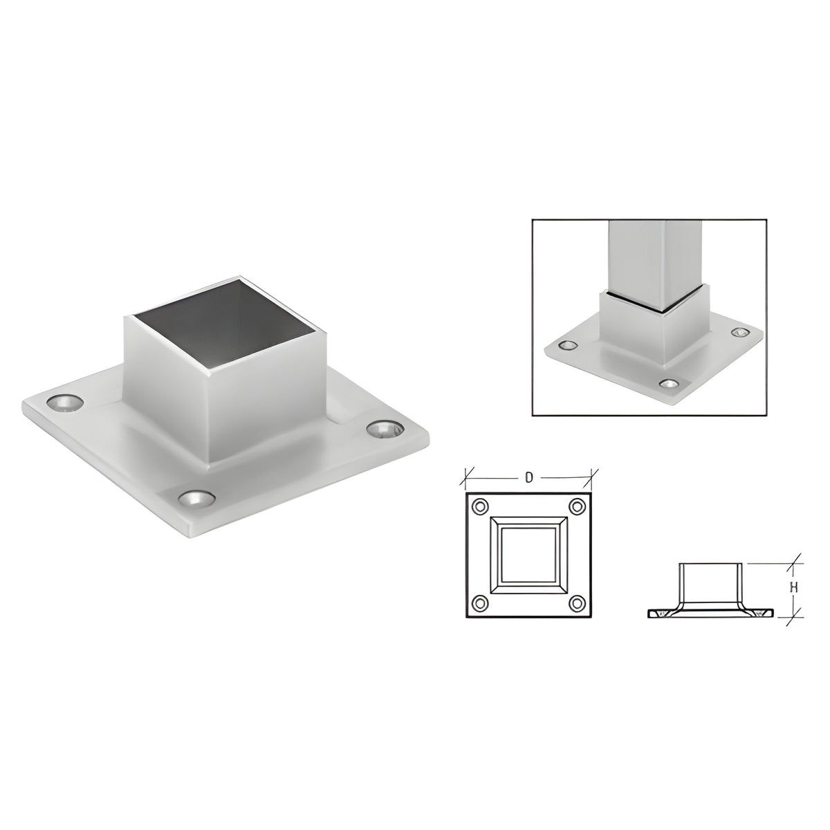 CRL Polished Stainless Square Full Flange for 1-1/2" Tubing