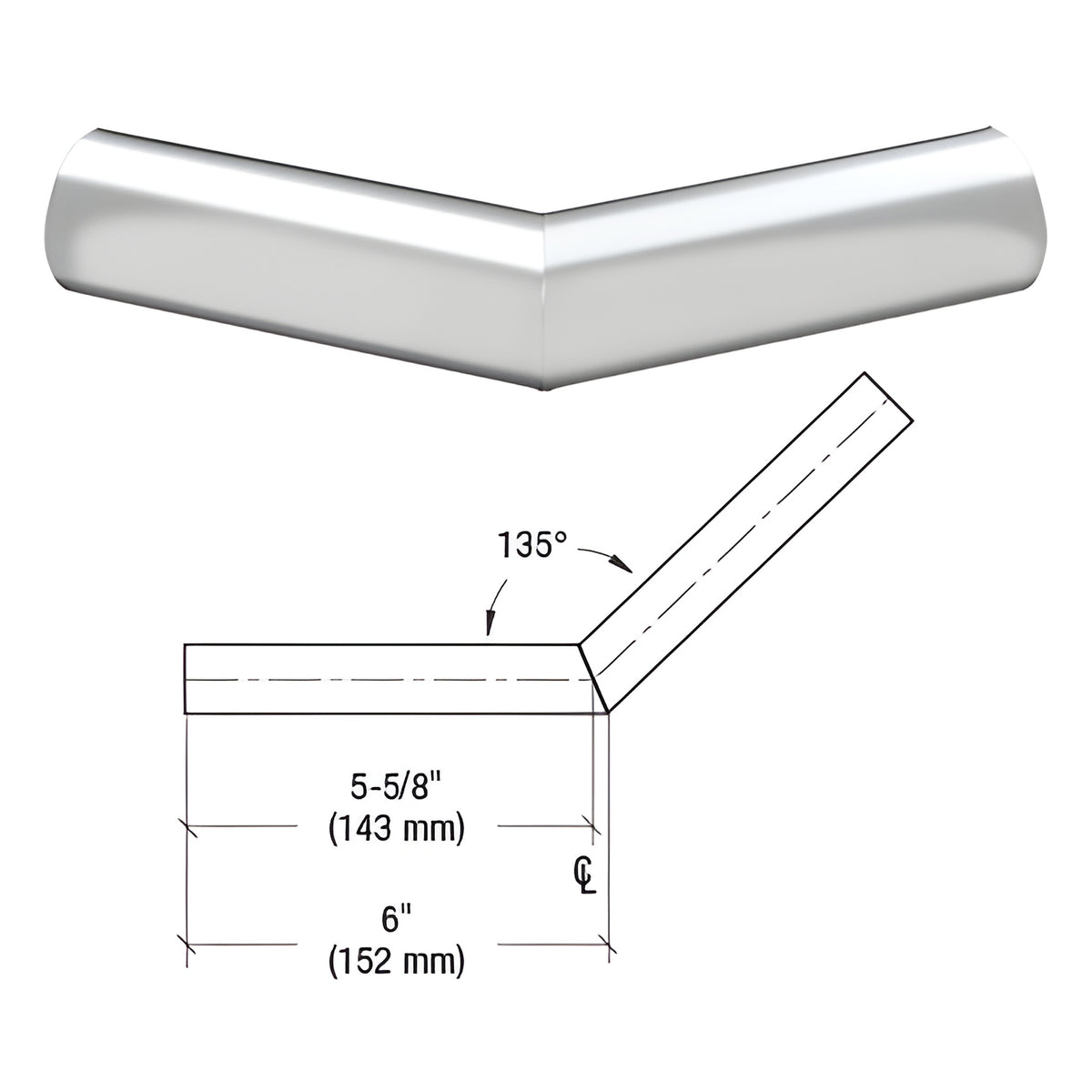 CRL Polished Stainless Steel 1-1/2" Schedule 40 - 135 Degree Corner