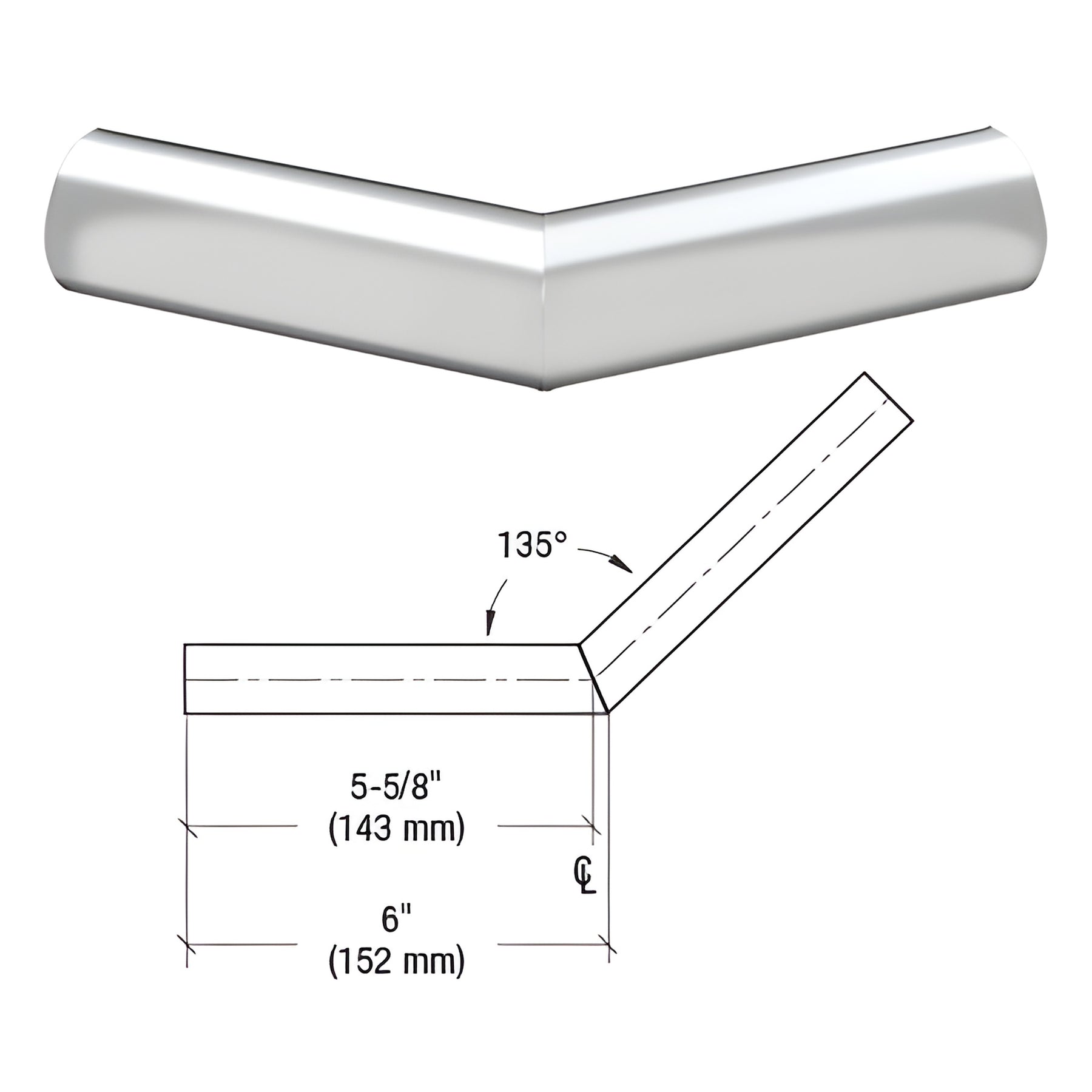 CRL Polished Stainless Steel 1-1/2" Schedule 40 - 135 Degree Corner