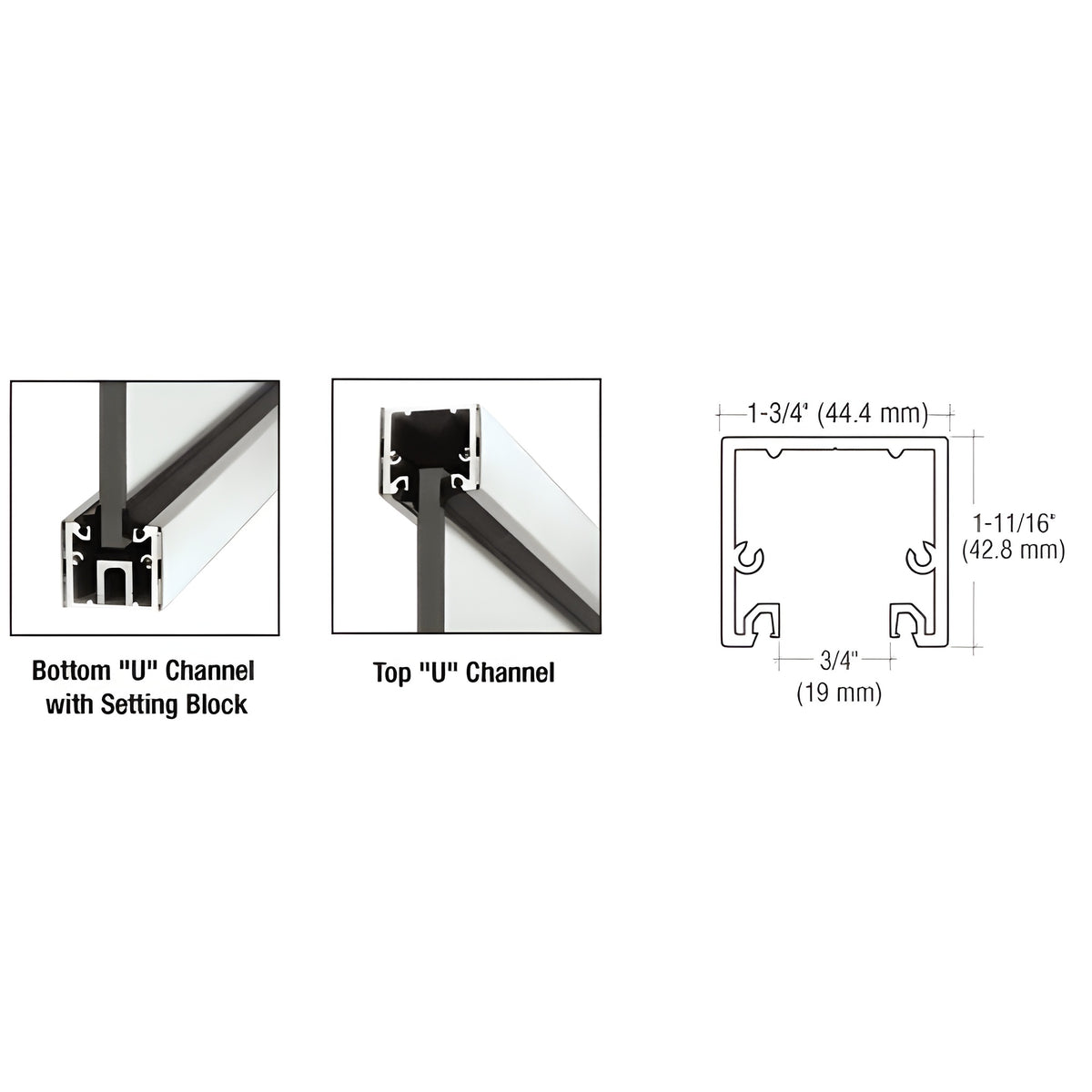 CRL Polished Stainless Steel 120" U-Channel with Roll-In Top Load Gasket