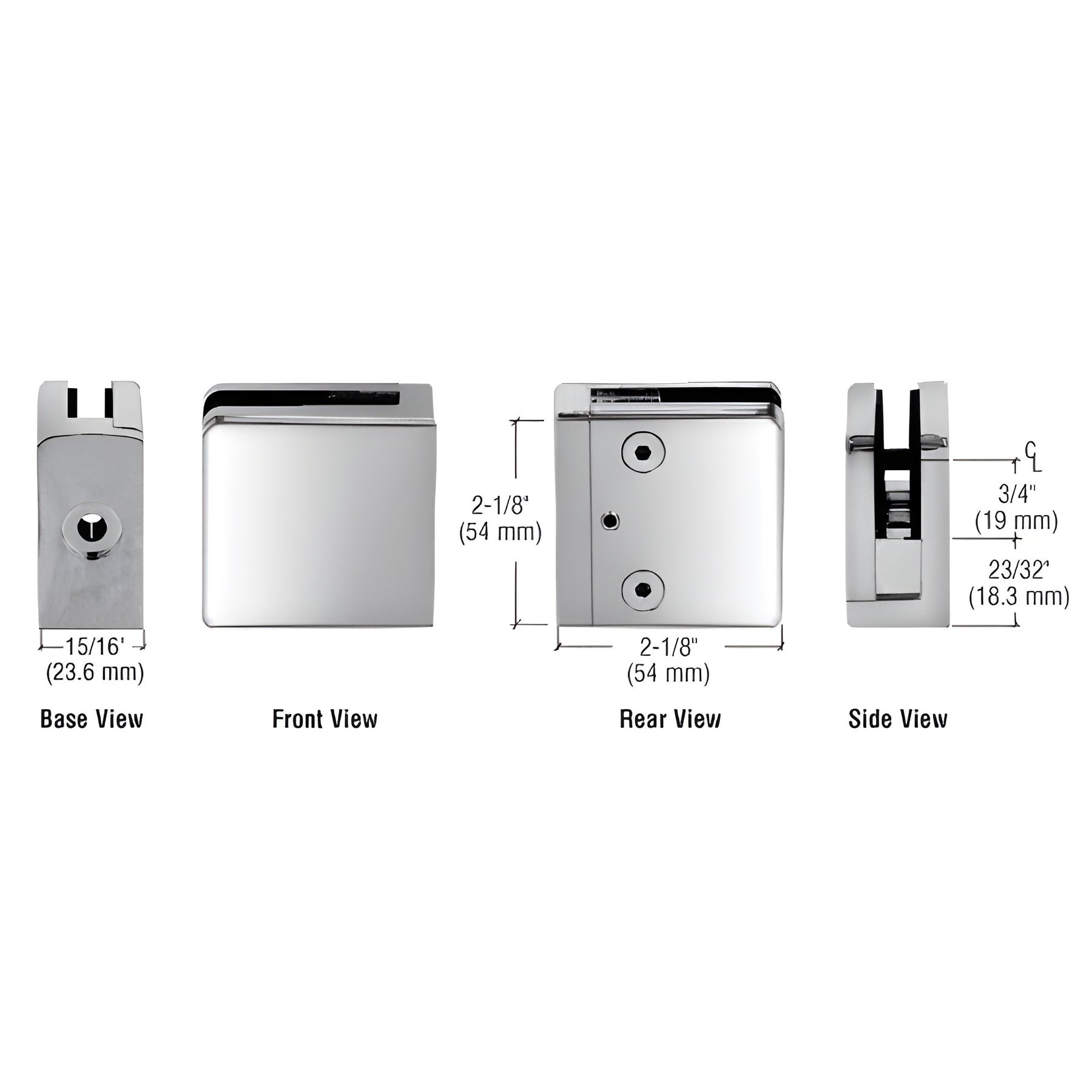 CRL Polished Stainless Steel Z-Series Square Type Flat Base Stainless Steel Clamp