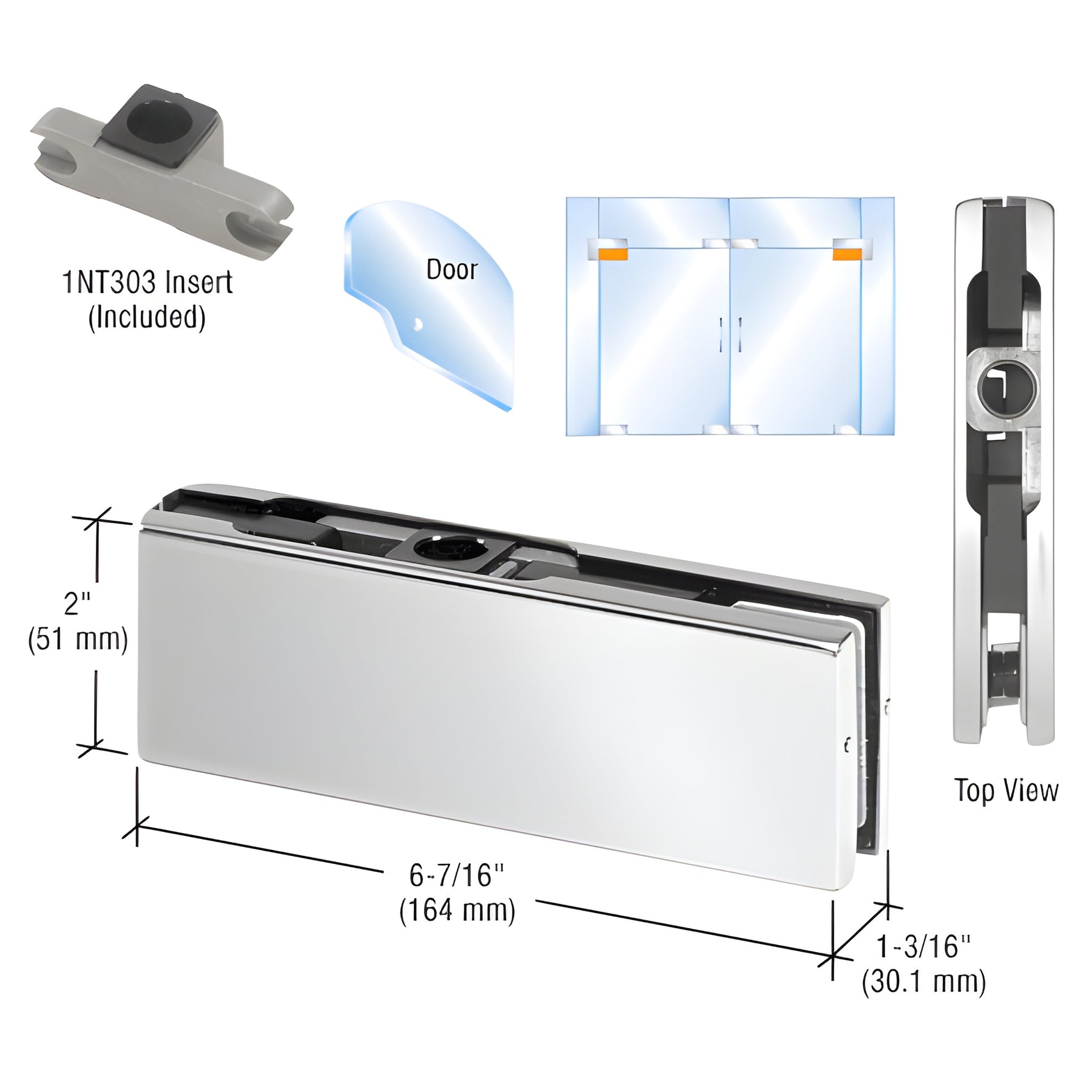 CRL Polished Stainless Top Door Patch Fitting with 1NT303 Insert