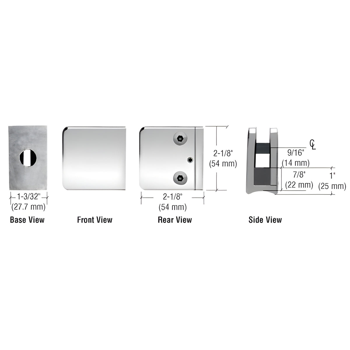 CRL Polished Stainless Z-Series Large Square Glass Clamp for 3/8" Glass