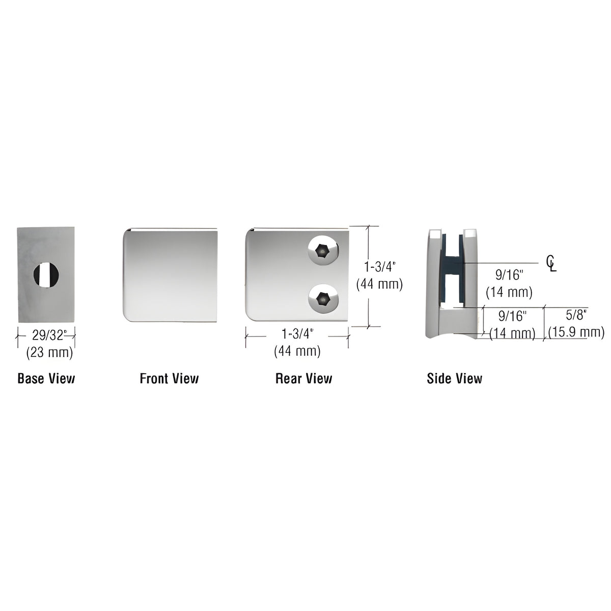 CRL Polished Stainless Z-Series Small Square Glass Clamp for 1/4" and 5/16" Glass