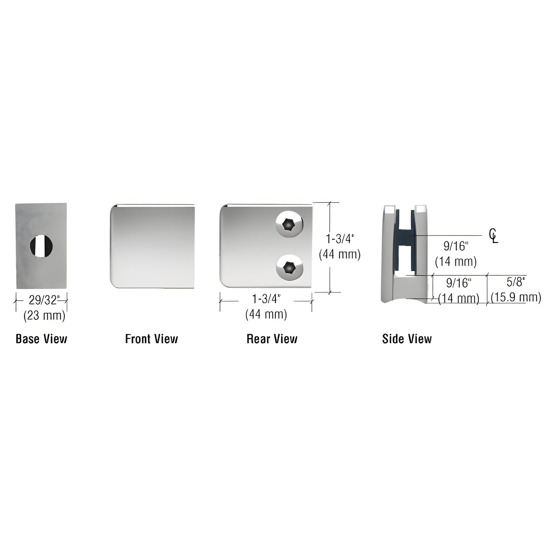 CRL Polished Stainless Z-Series Small Square Glass Clamp for 1/4" and 5/16" Glass