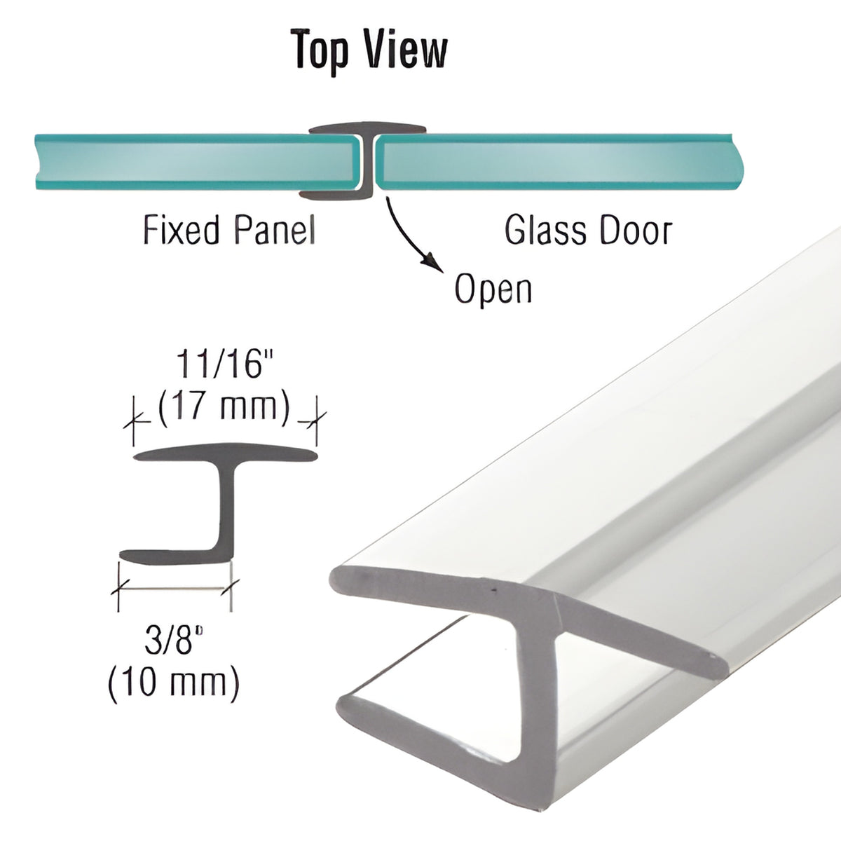 CRL Polycarbonate H-Jamb 180 Degree for 1/4" Glass