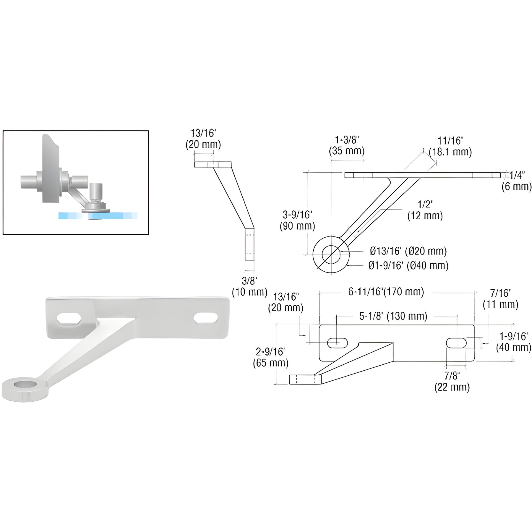 CRL Right Hand Polished Stainless Regular Duty Spider Fitting Single Arm Wall Mount Frame