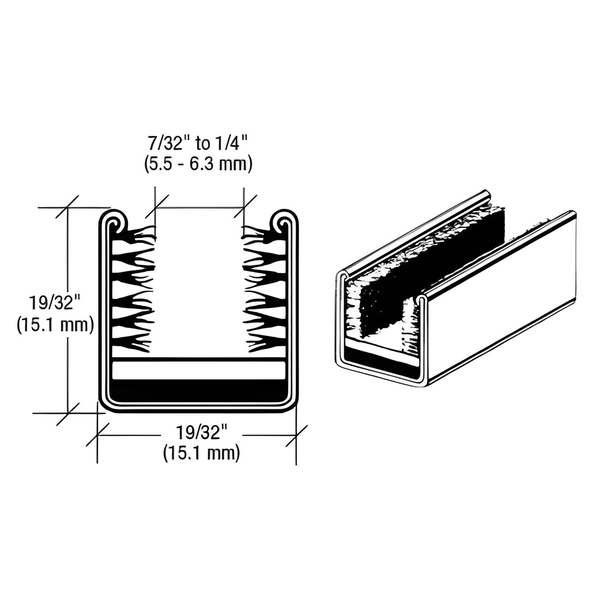 CRL Rigid 9/16" x 9/16" Marine Glass Run Channel - 96" Length