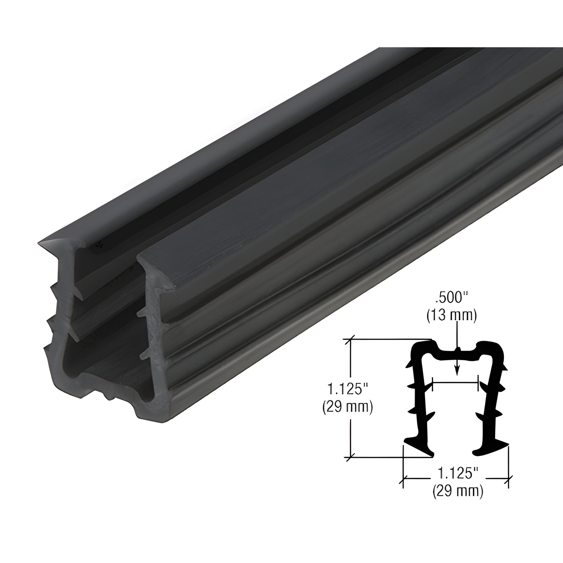 CRL Roll Form Cap Rail Black Rubber Insert for 1/2" and 5/8" Monolithic Glass and 9/16" Laminated Glass