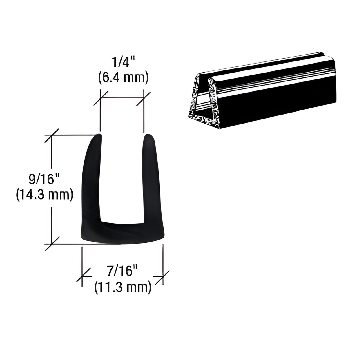 CRL Rubber Glazing Channel for 1/4" Material - 9/16" Height