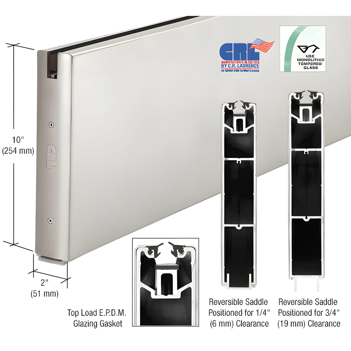 CRL Satin Anodized 10" x 120" Square Sidelite Rail