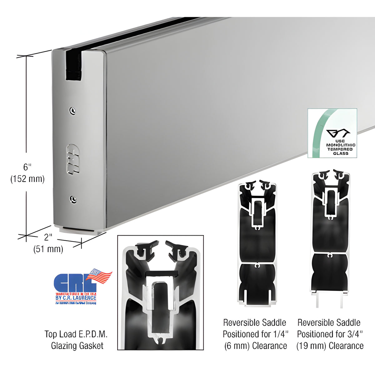 CRL Satin Anodized 240" x 6" Square Sidelite Rail