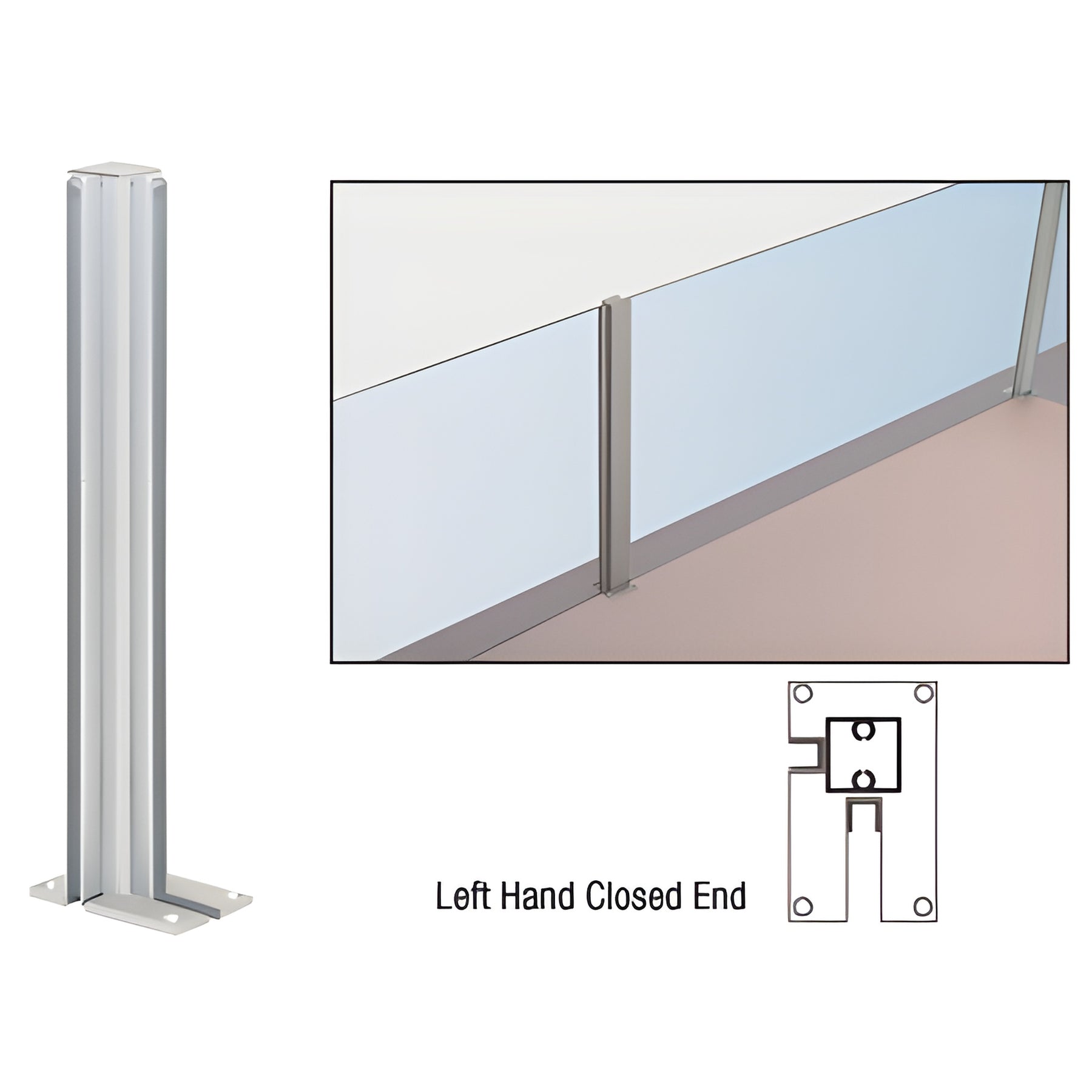 CRL Satin Anodized 36" Left Hand Closed End Standard Partition Post