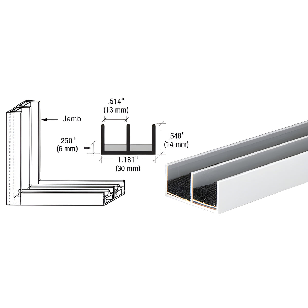 CRL Satin Anodized Aluminum Double Jamb with Sponge Rubber Lining