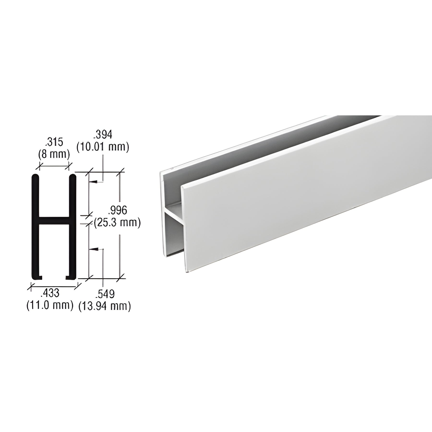 CRL Satin Anodized Aluminum 'H' Bar for Use on All CRL Track Assemblies