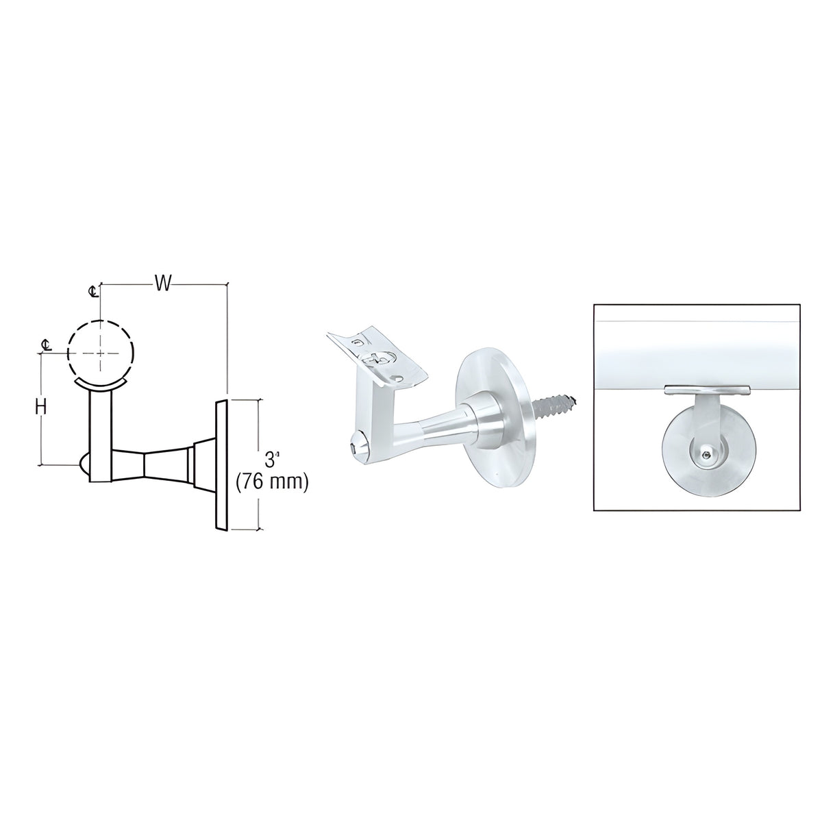 CRL Satin Anodized Aluminum Manhattan Series Wall Mounted Hand Rail Bracket