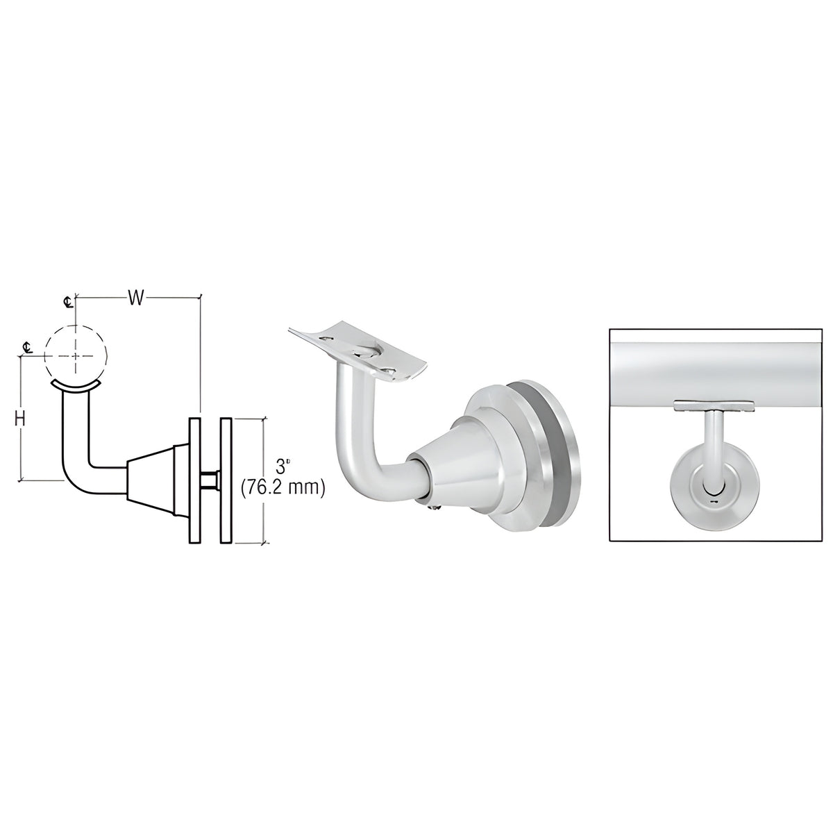 CRL Satin Anodized Aluminum Newport Series Glass Mounted Hand Rail Bracket