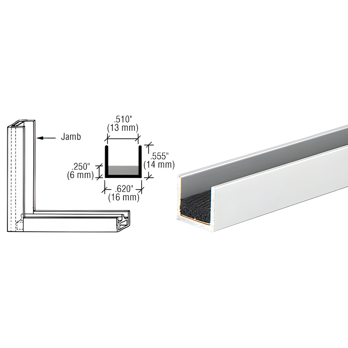 CRL Satin Anodized Aluminum Single Jamb with Sponge Rubber Lining