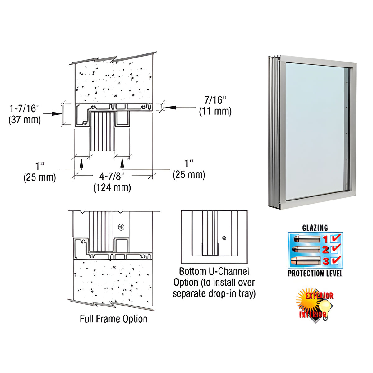 CRL Satin Anodized Aluminum Standard Inset Frame Exterior Glazed Vision Window