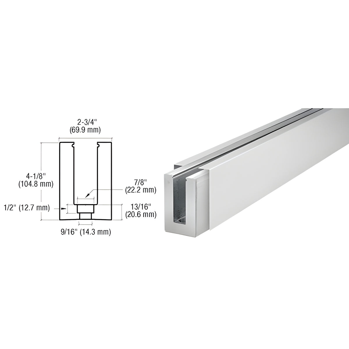 CRL Satin Anodized B7S Series Custom Length Square Base Shoe Drilled for 3/4 Glass