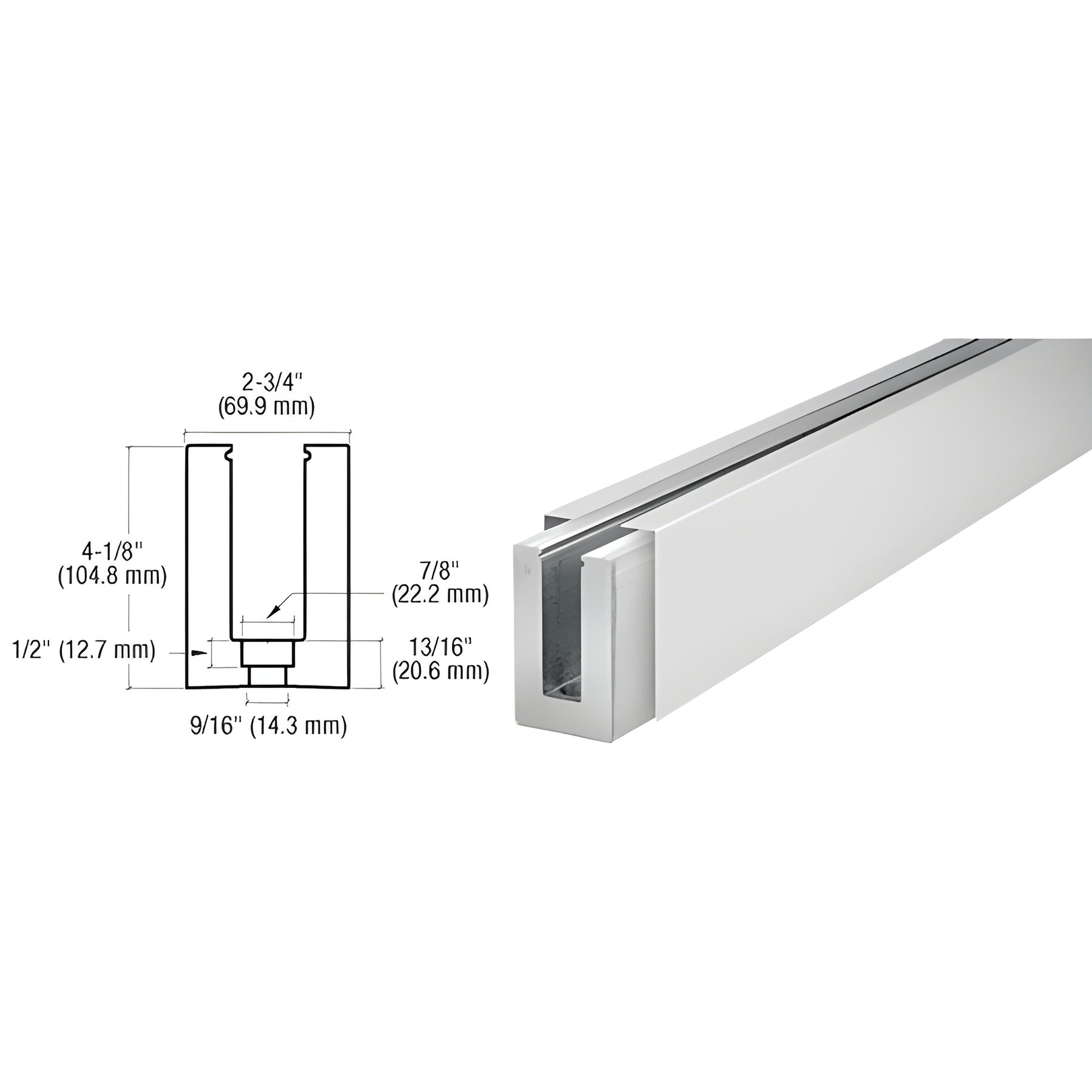 CRL Satin Anodized B7S Series Custom Length Square Base Shoe Drilled for 3/4 Glass