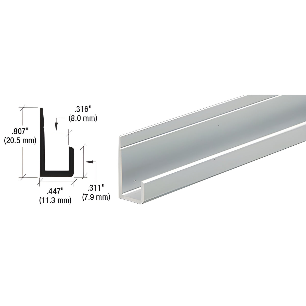 CRL Satin Anodized Canadian Style 1/4" Standard Bottom "J" Channel