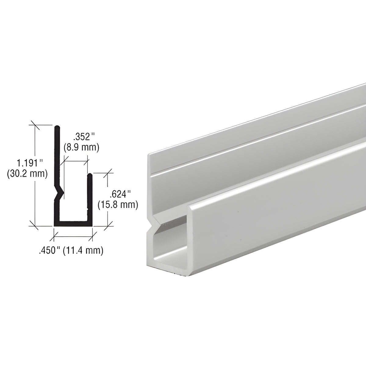 CRL Satin Anodized Deep Nose Heavy Indented Back Aluminum 1/4" J-Channel