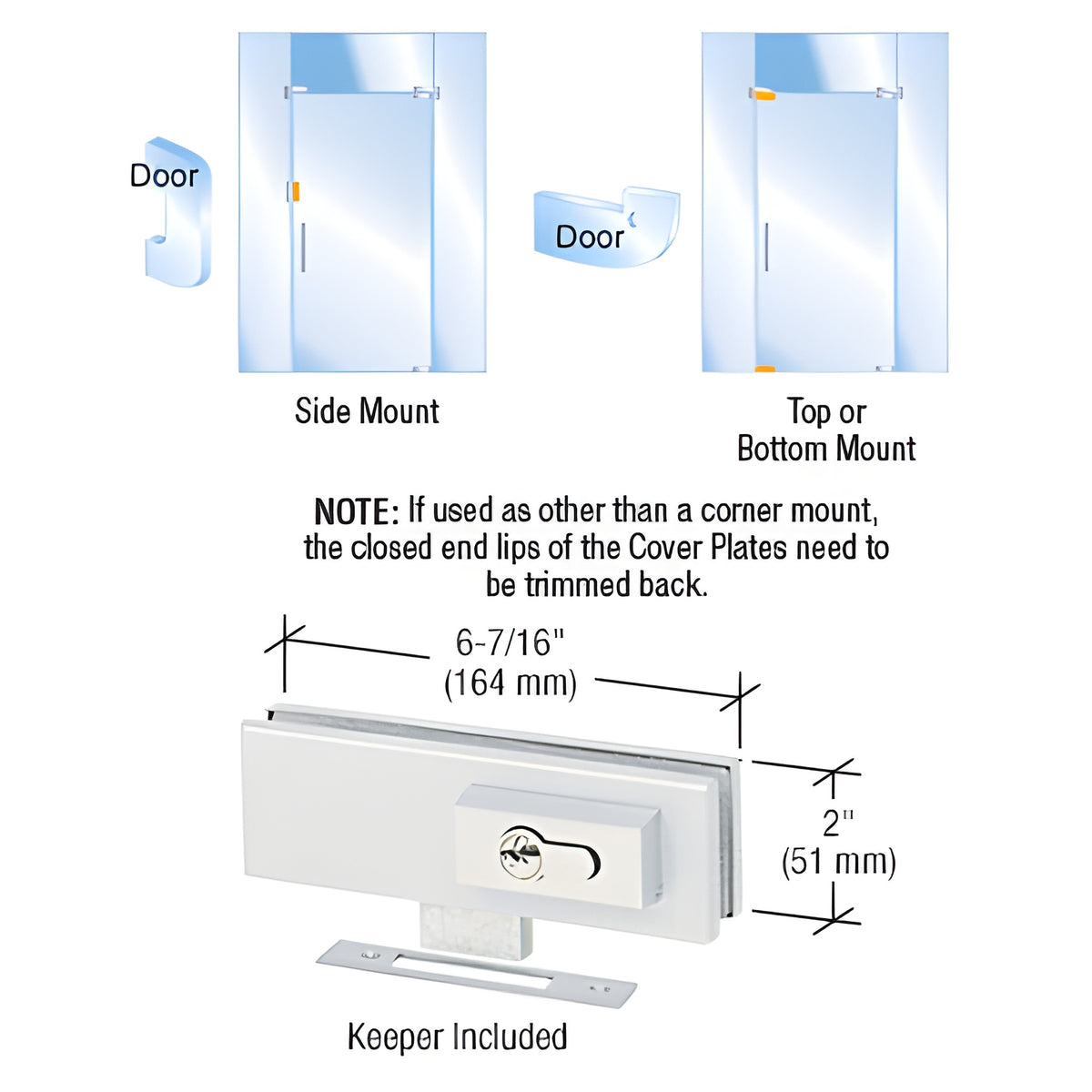 CRL Satin Anodized EUR Series Complete Patch Lock Including Cylinder
