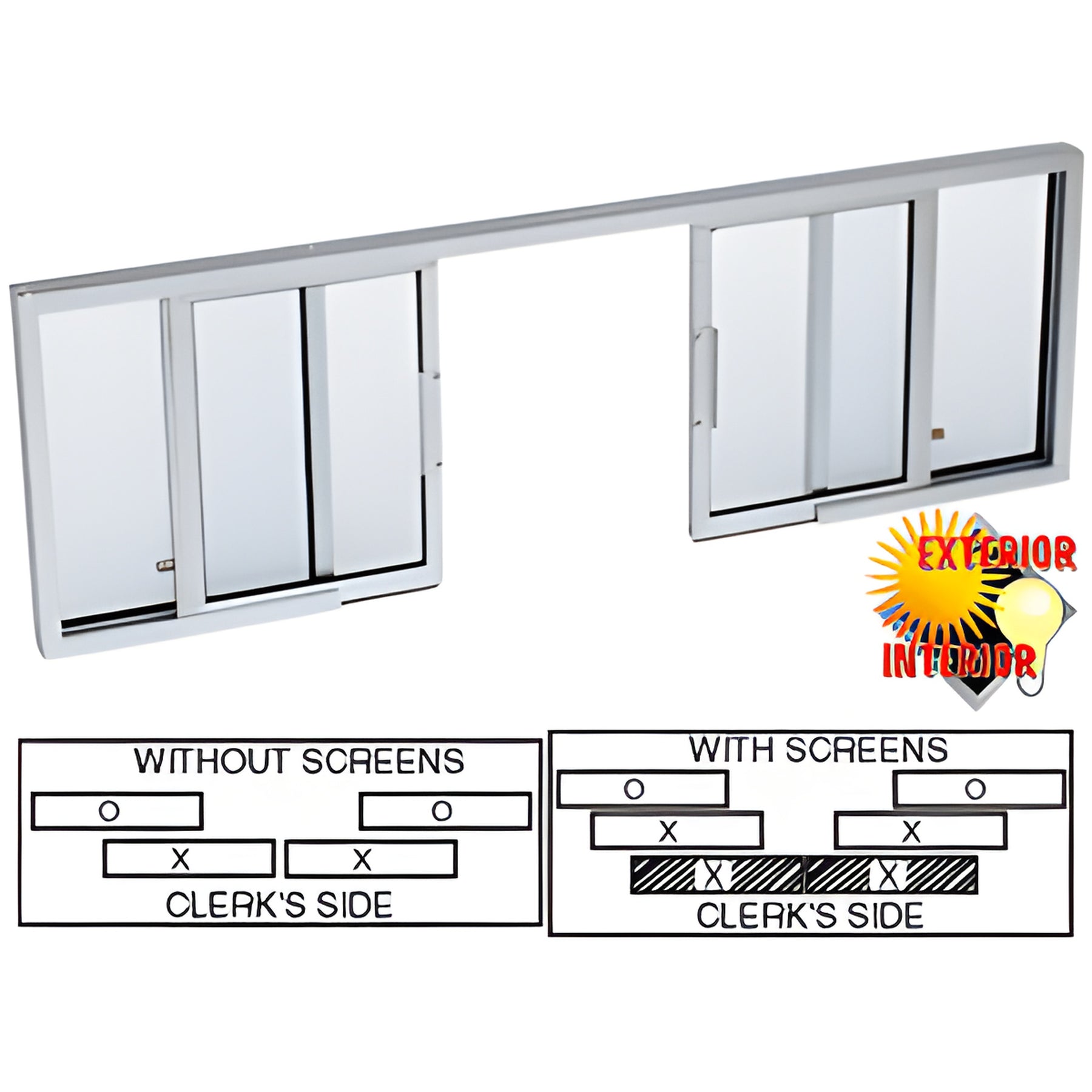 CRL Satin Anodized Horizontal Sliding Service Window OXXO Format with 1/8" & 1/4" Vinyl Only no Screen