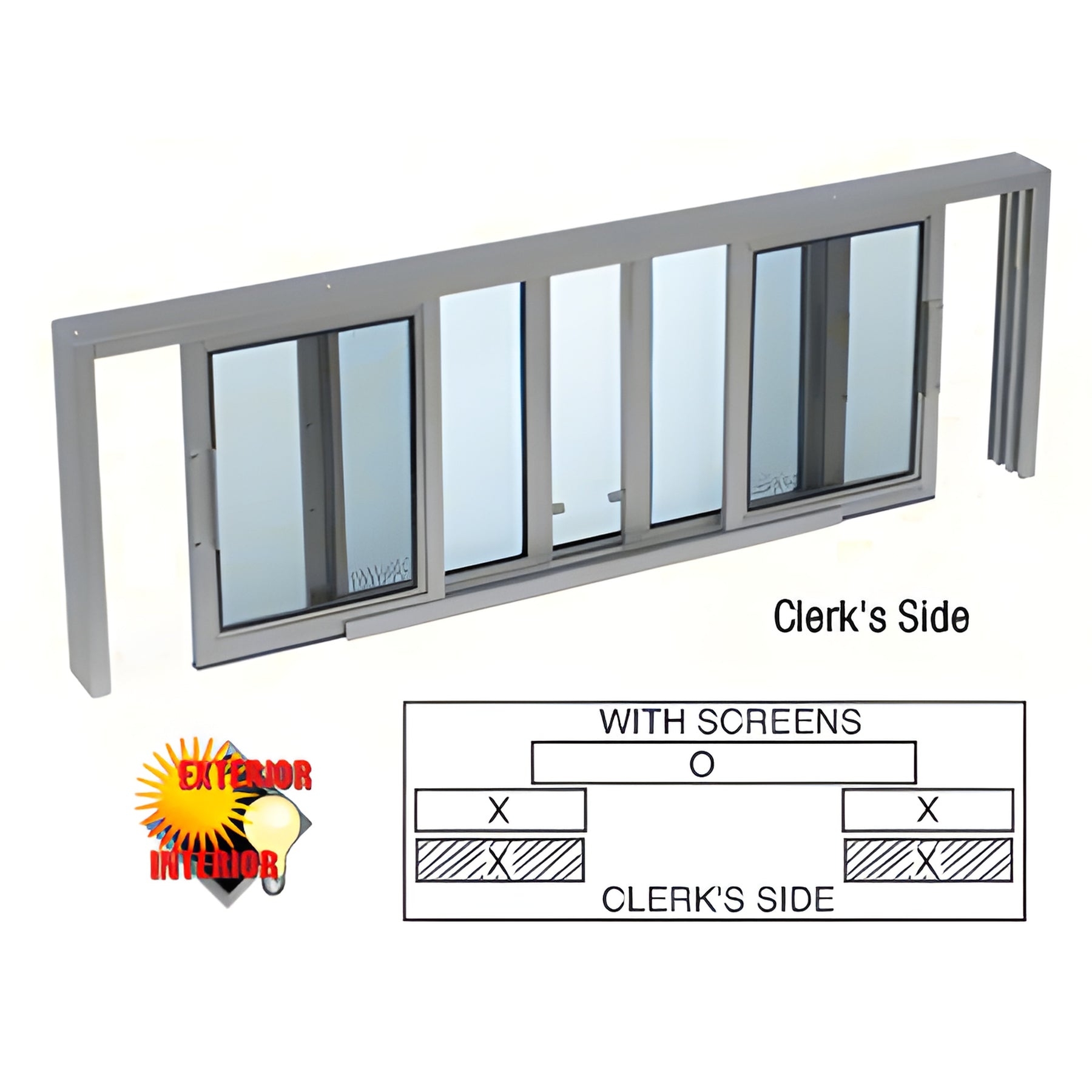CRL Satin Anodized Horizontal Sliding Service Window XOX Format With 1/2" Insulating Glass With Screen