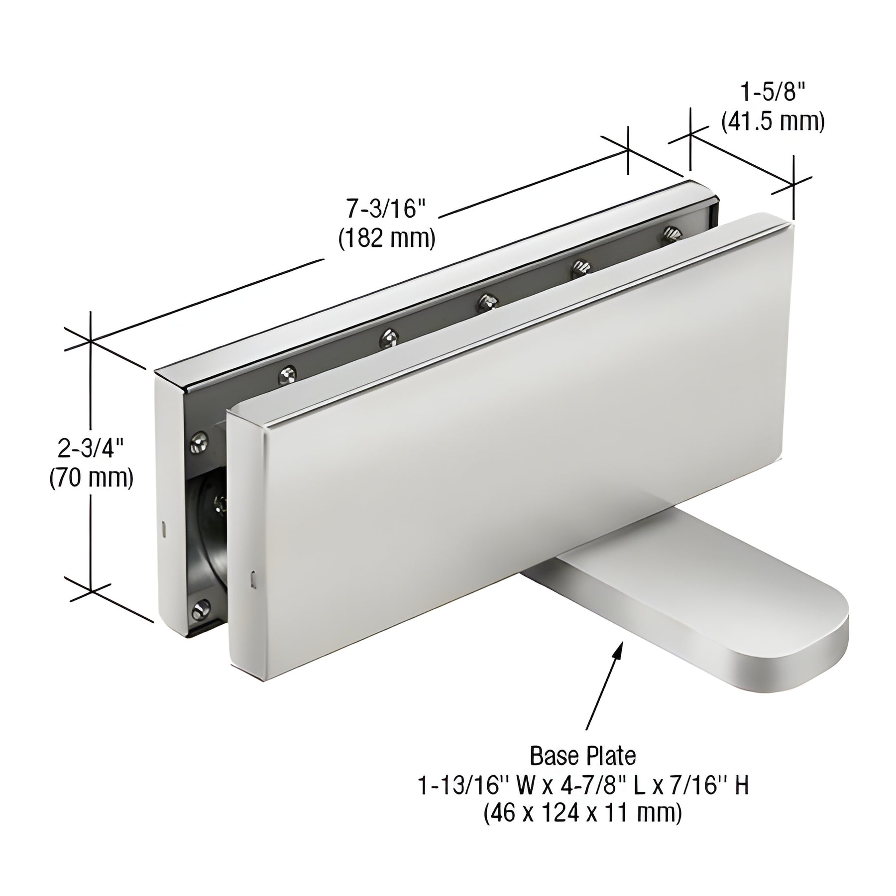 CRL Satin Anodized Hydraulic Patch Fitting with 2-9/16" Setback - 90º Hold Open Model