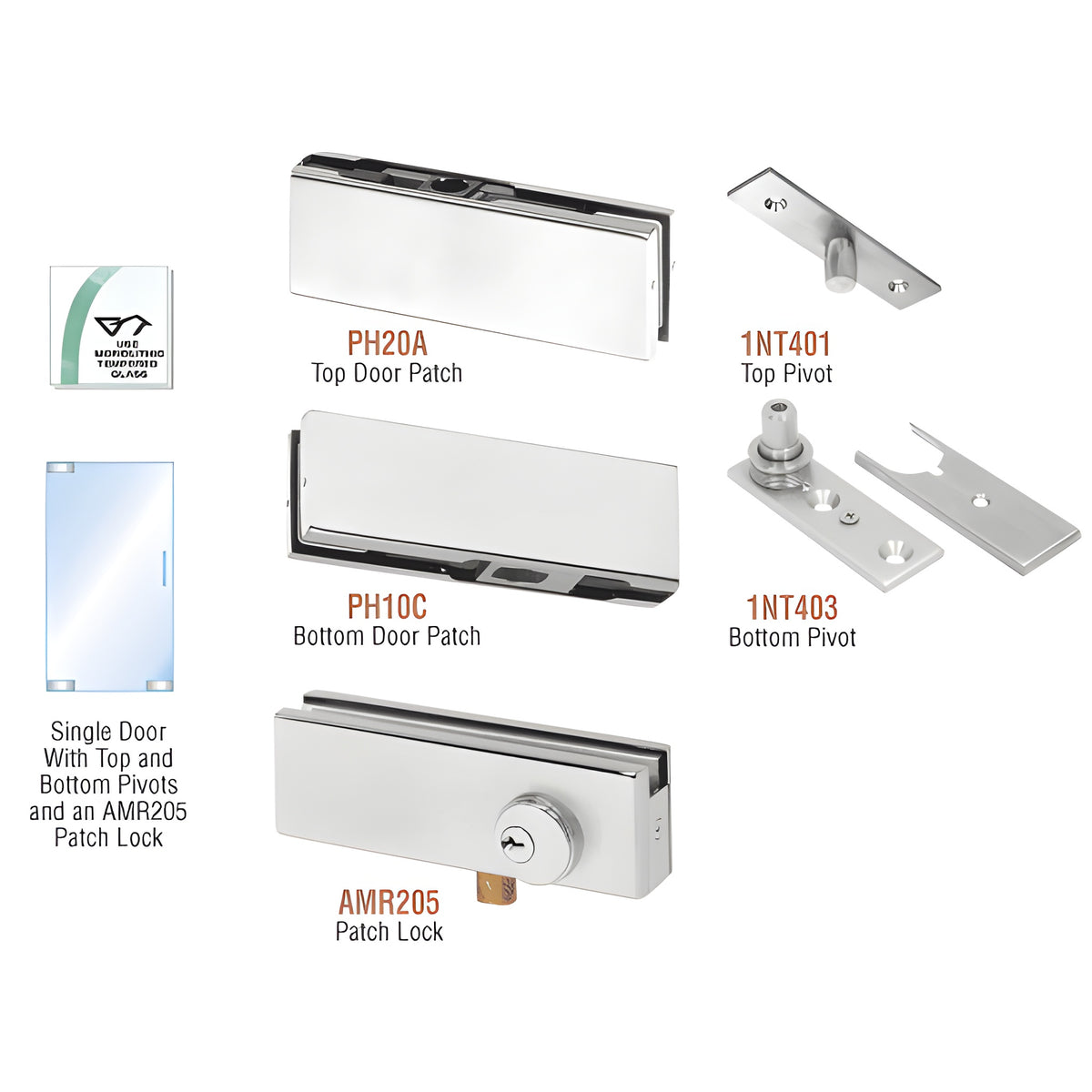 CRL Satin Anodized North American Patch Door Kit - With Lock