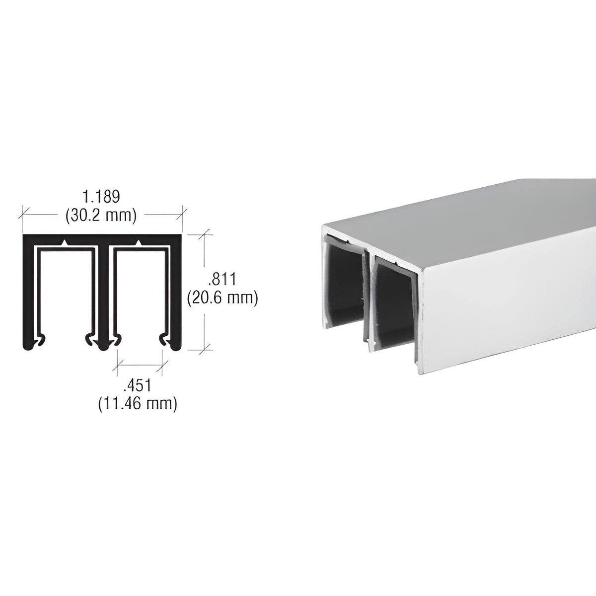 CRL Satin Anodized Plastic Lined Aluminum Upper Channel