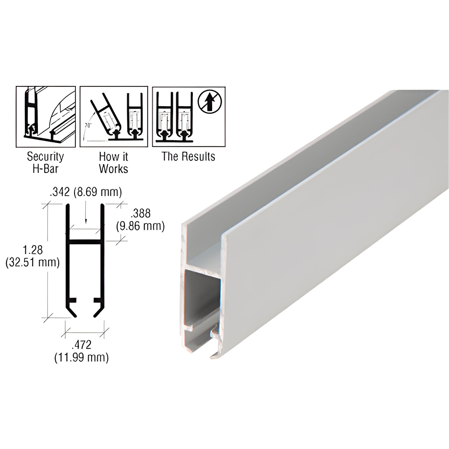 CRL Satin Anodized Security H-Bar for Anti-Lift Showcase Track Assembly - 144"