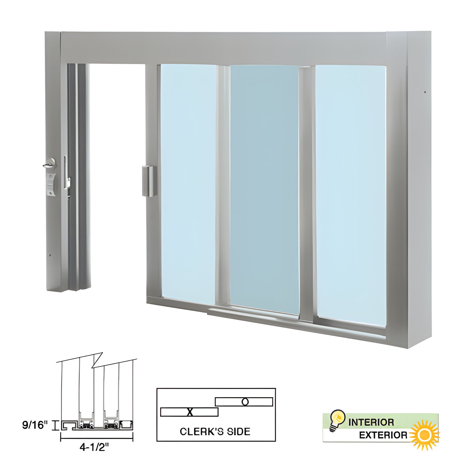 CRL Satin Anodized Standard Size Self-Closing Deluxe Service Window Glazed with Half-Track