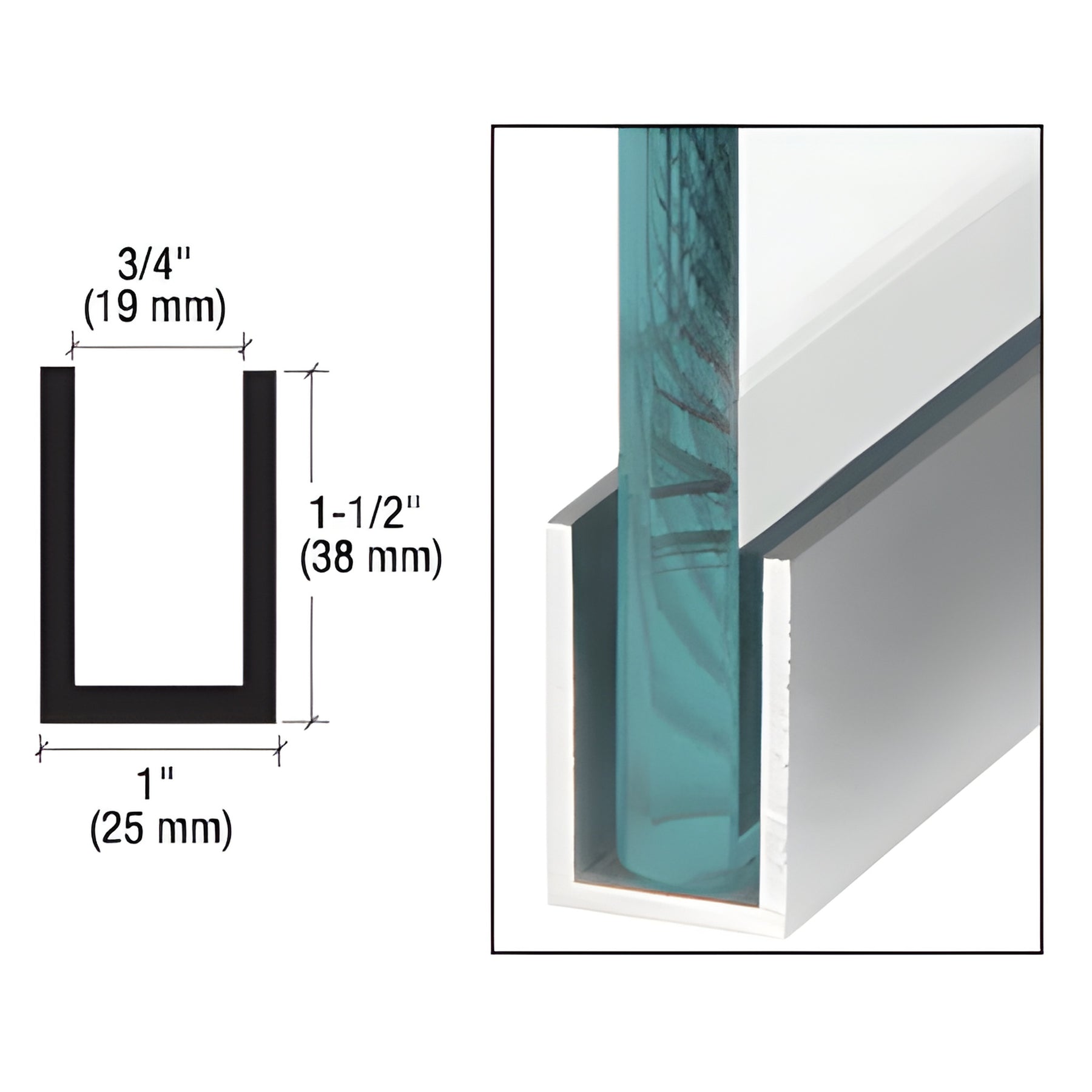 CRL Satin Anodized Wet / Dry Glaze 1-1/2" Deep U-Channel 120" Stock Length