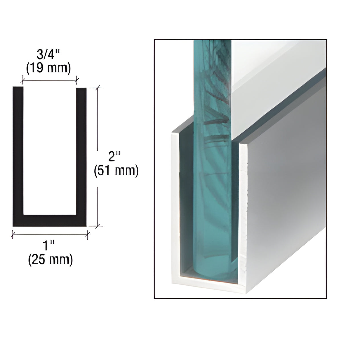 CRL Satin Anodized Wet / Dry Glaze 2" Deep U-Channel 120" Stock Length