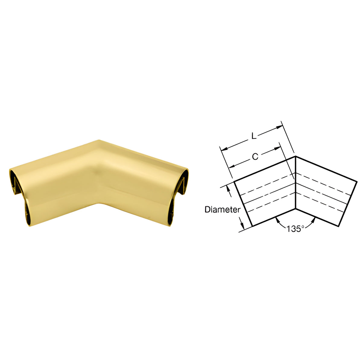 CRL Satin Brass 1-1/2" Diameter 135 Degree Horizontal Corner for 1/2" or 5/8" Glass Cap Railing