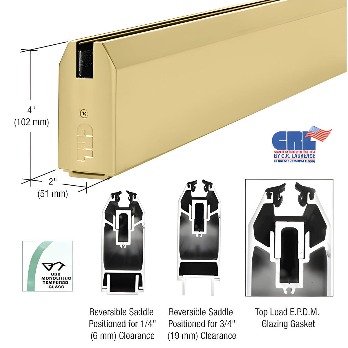 CRL Satin Brass 4" Custom Length Tapered Sidelite Rail for 3/8" and 1/2" Glass