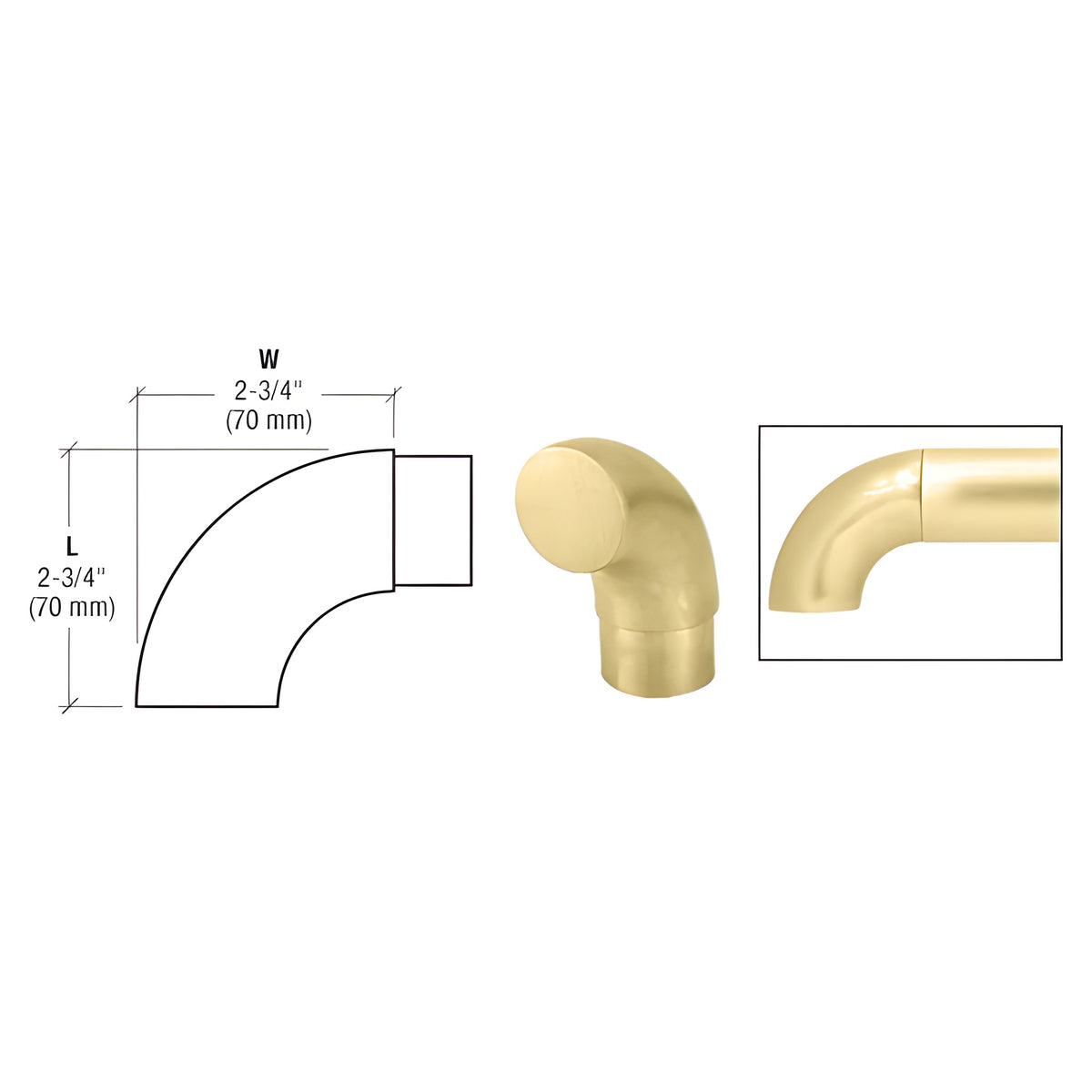 CRL Satin Brass 90 Degree Flush Angle End 1-1/2" Tubing