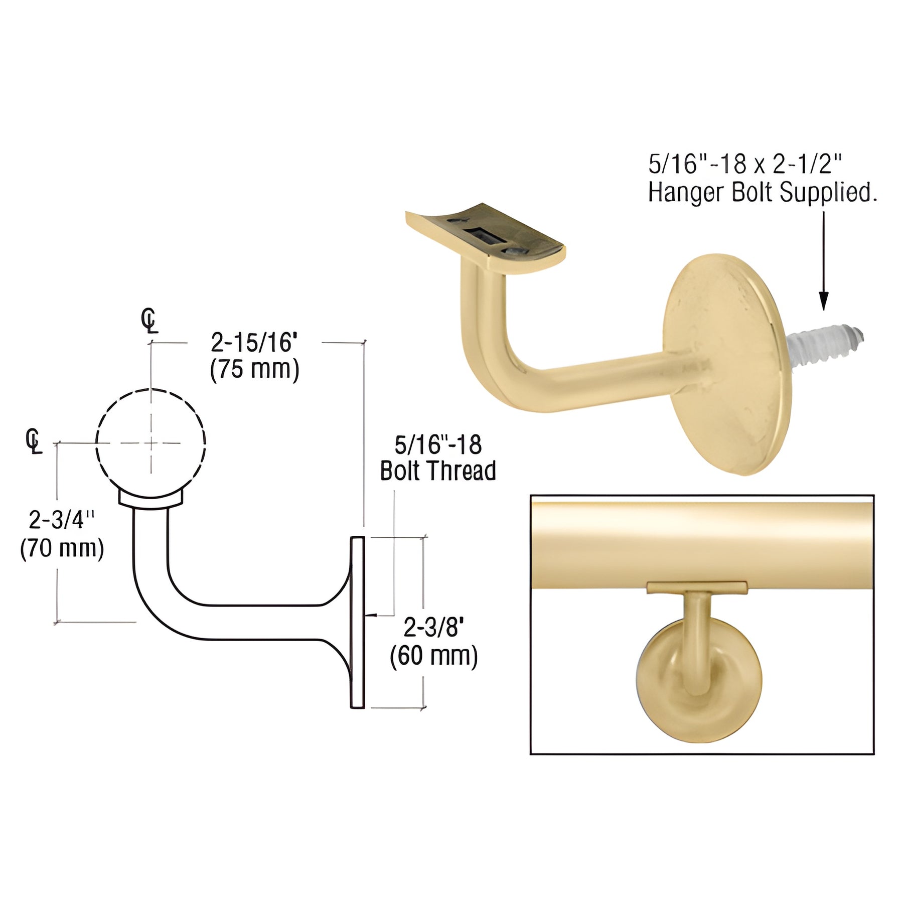 CRL Satin Brass Pismo Series 2" Concealed Surface Mount Hand Railing Bracket