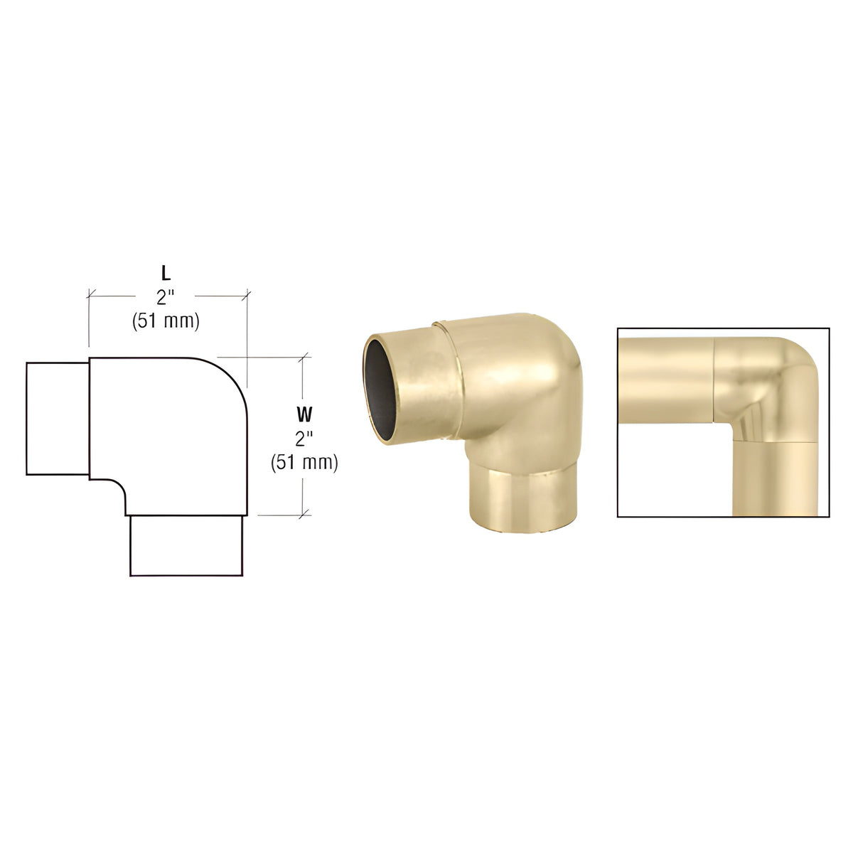 CRL Satin Brass Sharp Radius 90 Degree Corners for 1-1/2" Tubing