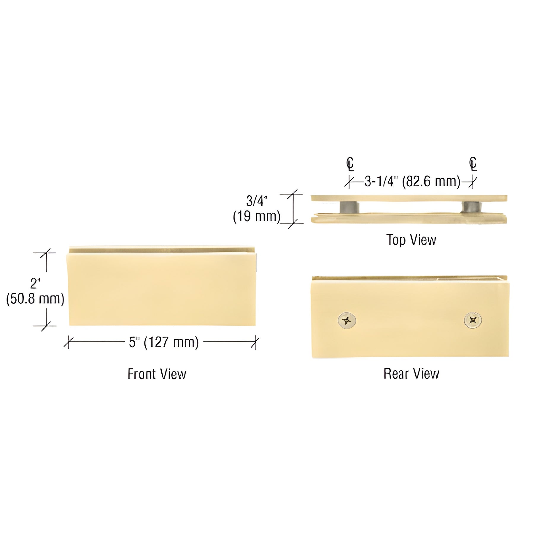 CRL Satin Brass Square 180 Degree Glass-to-Glass Clamp