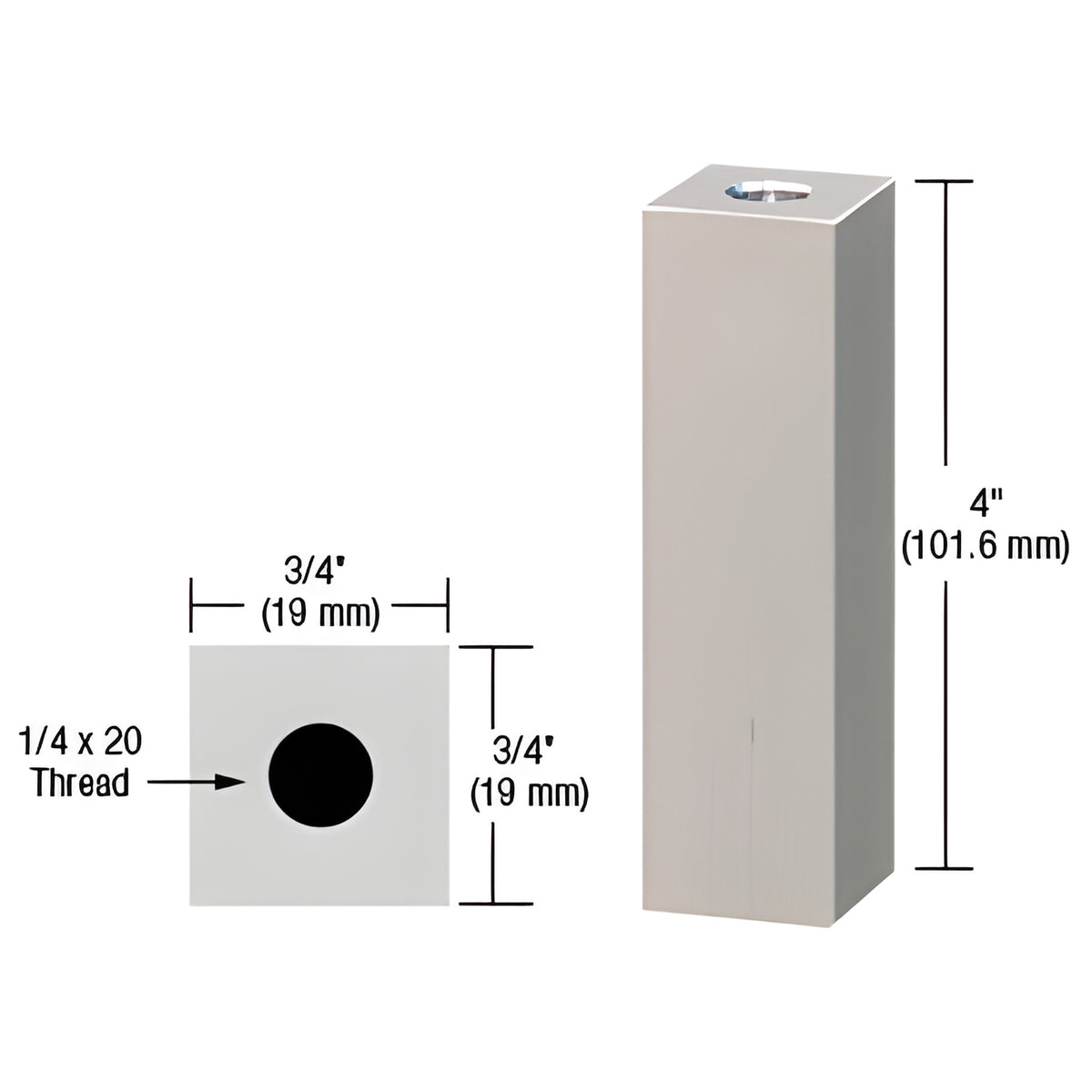 CRL Satin Chrome 3/4" Square Standoff Base 4" Long