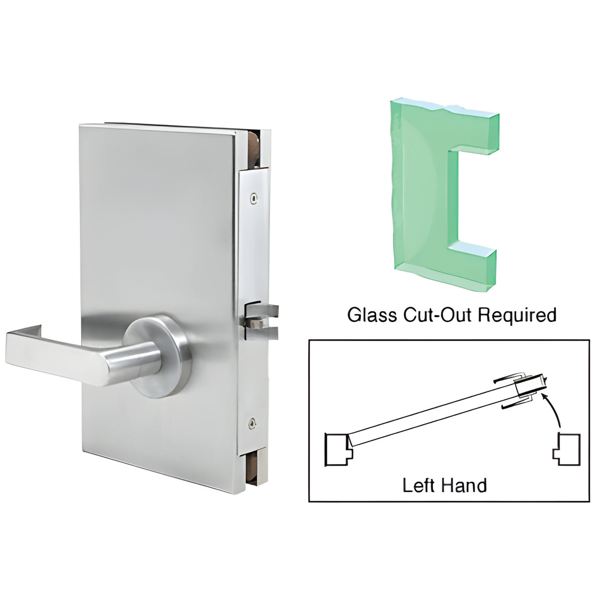 CRL Satin Chrome 6" x 10" LH Center Lock With Deadlatch in Passage Lock Function