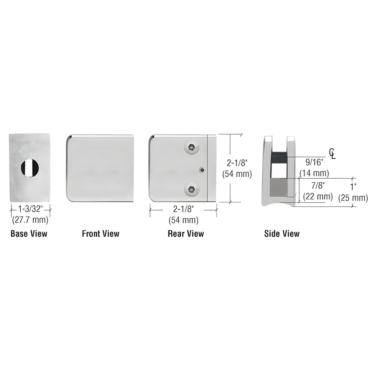 CRL Satin Chrome Z-Series Large Square Clamp for 3/8" Glass