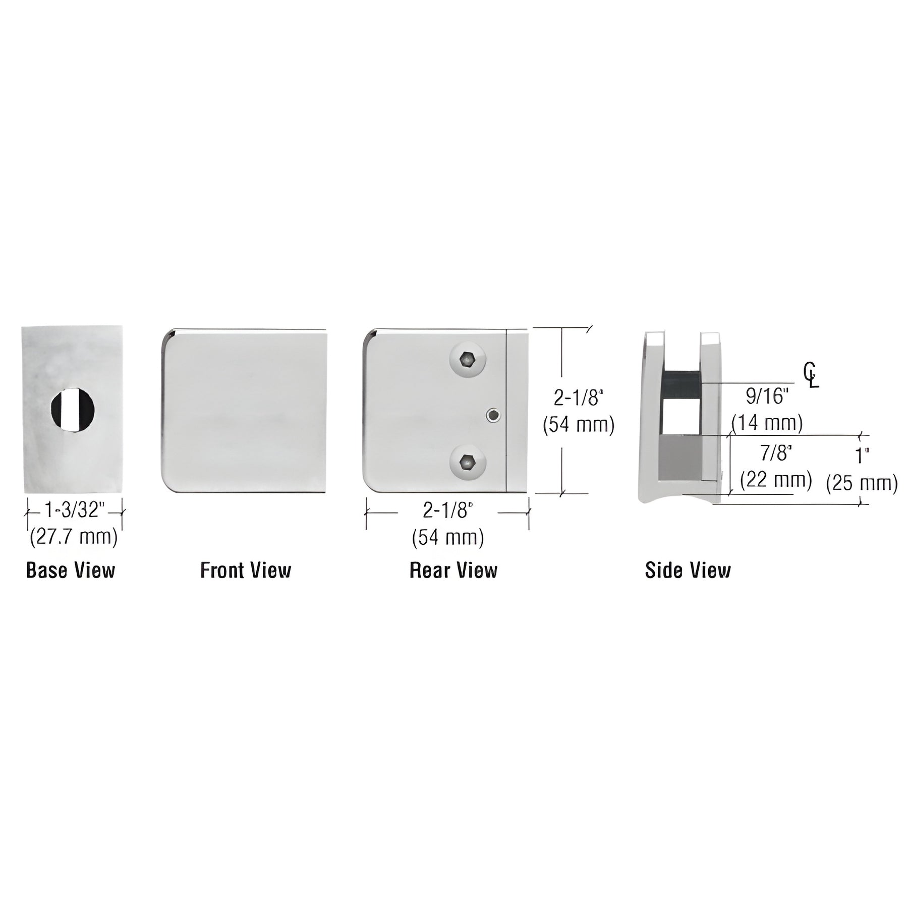CRL Satin Chrome Z-Series Large Square Clamp for 3/8" Glass