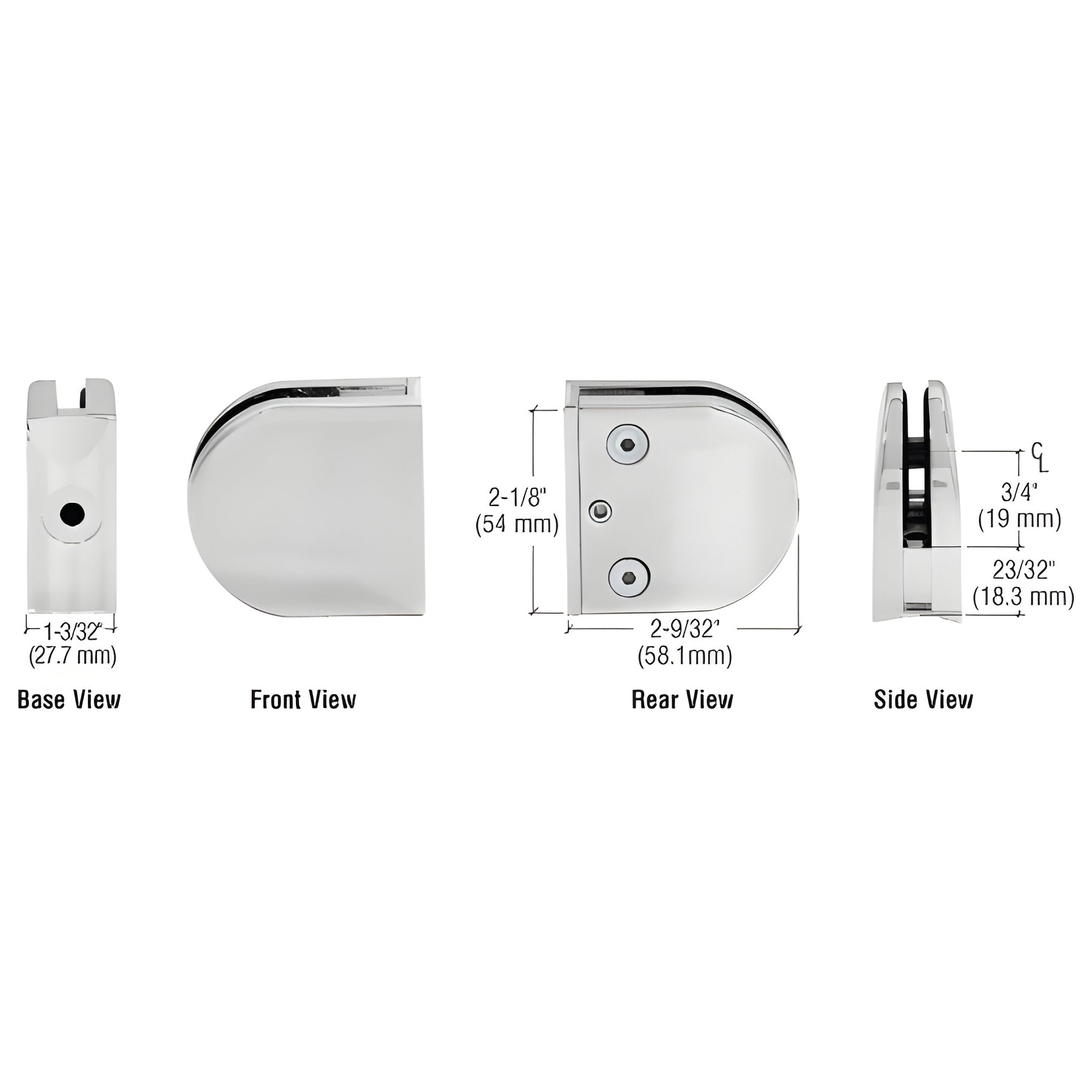 CRL Satin Chrome Z-Series Round Type 2" Radius Base Zinc Clamp for 3/8" Glass