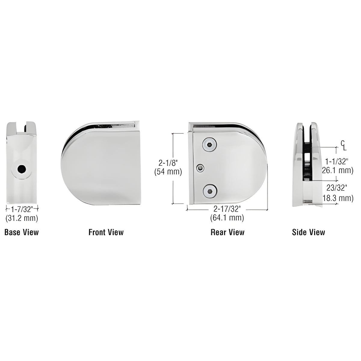 CRL Satin Chrome Z-Series Round Type 2" Radius Base Zinc Clamp for 1/2" Glass