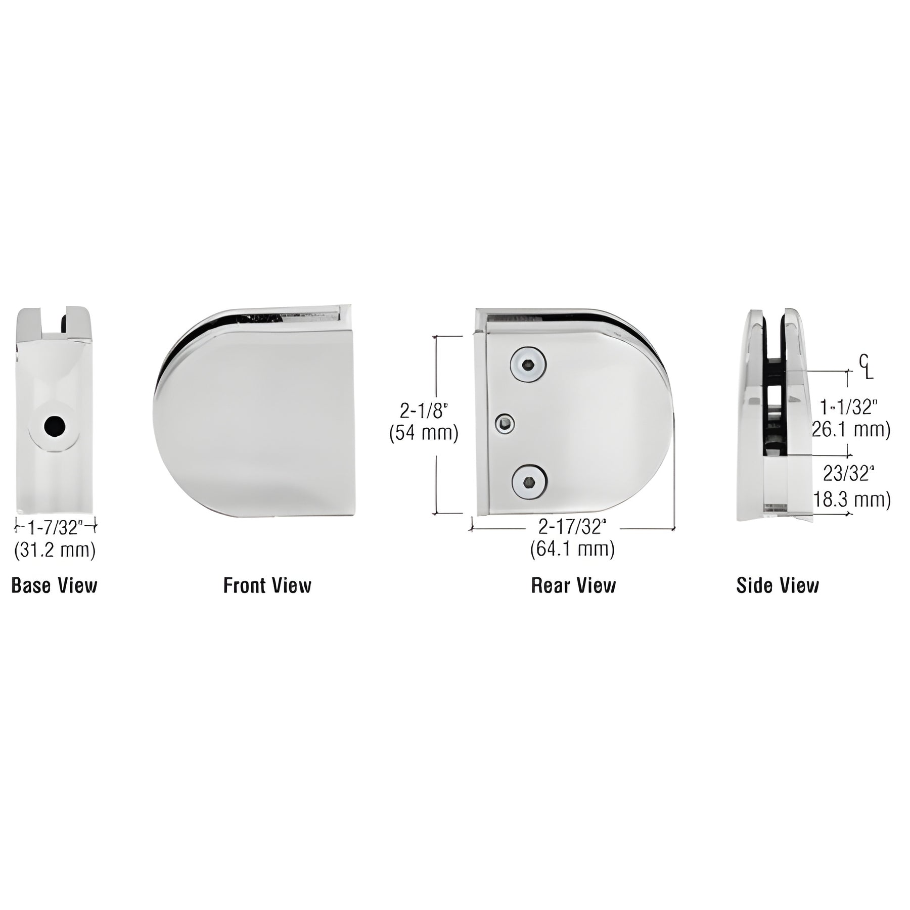 CRL Satin Chrome Z-Series Round Type 2" Radius Base Zinc Clamp for 1/2" Glass